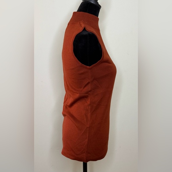 Vintage wool blend rust sleeveless mock neck turtleneck preppy zip back M/L EUC - Picture 4 of 9